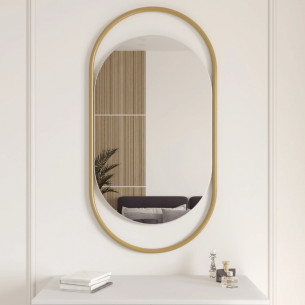 Дизайнерское настенное зеркало Muse в металлической раме золотого цвета