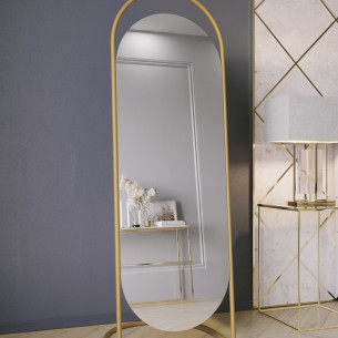 Дизайнерское напольное зеркало Queen в металлической раме золотого цвета
