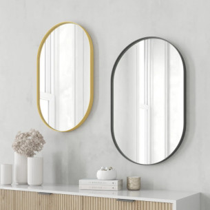 Дизайнерское овальное настенное зеркало Harmony mini в металлической раме черного цвета